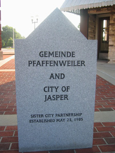 Stone Commemorating Sister City Partnership at the Jasper City Hall